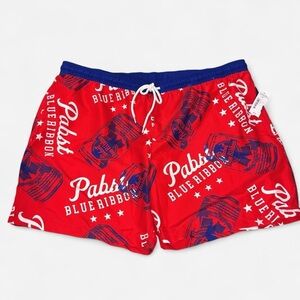 PABST Blue Ribbon PBR Red White Blue Swim Trunks Size Mens XXL